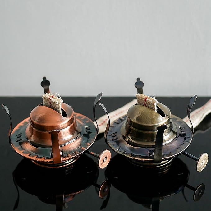 2Pcs Oil Lamp Burner #2 Size Bronzy Plated for Antique Lamps Oil Lamp Replacement Kerosene Lamps Parts with Reduction Collar and Cotton Lamp Wick Fits Holds a 3 Inch Base Chimney
