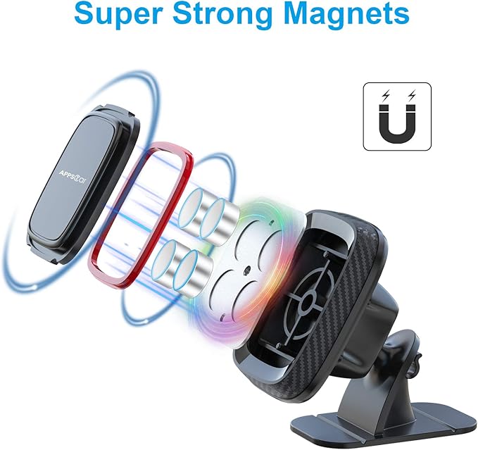 APPS2Car Magnetic Phone Holder for Car, Dashboard Magnetic Car Mount, 360° Rotation Magnet Phone Mount with Strong VHB Adhesive, for All Cell Phones