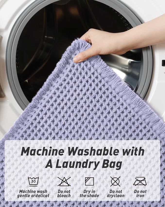 AMOAMI Upgraded Waffle Bath Mat, Super Absorbent Non Slip Bath Mats for Bathroom Floor, Machine Washable Bathroom Rugs with Tassels, Rubber Backed Bathroom Mats, Ultra Soft, 18" x 30",Purple
