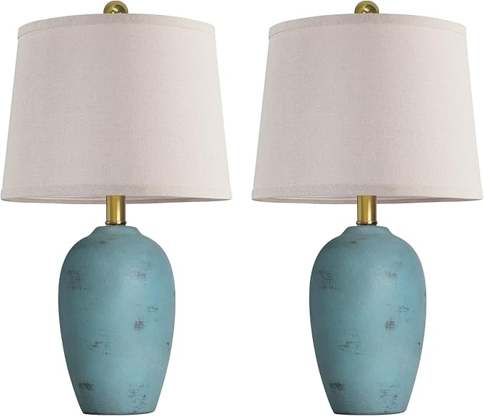 21'' Set of 2 Farmhouse Ceramic Lamps for Bedroom, Traditional Nightstand Bedside Desk Table Lamp for Living Room Office Dorm, 2 Bulbs Included