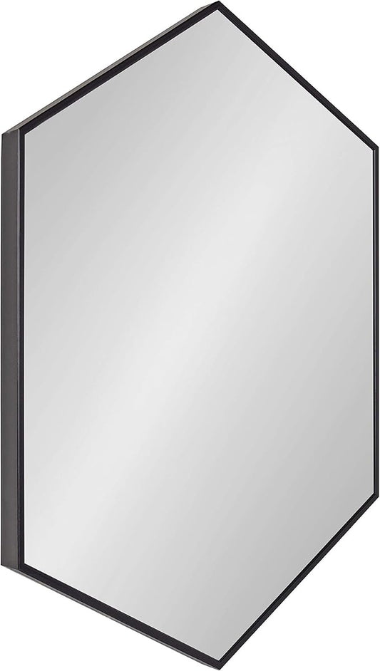 Kate and Laurel Rhodes Modern Hexagon Wall Mirror, 31" x 22", Black, Chic Geometric Wall Mirror