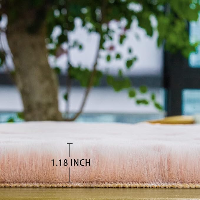 Fluffy Pink Washable Runner Rugs for Bedroom Fuzzy Faux Rabbit Shag Fur Rug for Living Room Furry Runner Rugs for Hallway 2x8 Nursery Rug