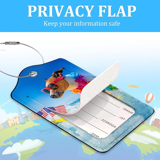 2 Pack Luggage Tag for Suitcase,Funny Dog Luggage Tag with PU Leather Privacy Cover ID Label & Stainless Steel Loop for Women Men Travel Bag Suitcase