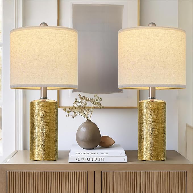 20.5" Small Table Lamps for Living Room Lamp Set of 2 Ceramic Lamps for Bedroom Bedside Lamps Modern Boho Lamps for Night Stands Farmhouse Nightstand Lamp Side End Table Lamp, Gold