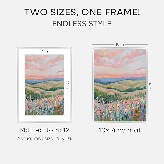 Homeforia 10x14 Picture Frame Silver, High End Metal 10x14 Frames with Mat 8x12, 10 x 14 Silver Poster Frame Matted to 8 x 12 inch Photo, 10by14 Thin Hanging Frames, Tempered Glass, Wall Kit, Set of 1