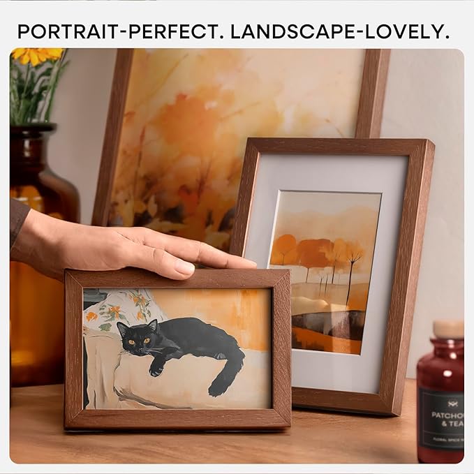 Homeforia 11x15 Brown Picture Frame, High End Dark Oak 11x15 Walnut Poster Frame with Mat 8.5x11, 11 x 15 Wooden Frames Matted to 8 by 11 inch Photo, 15x11 Frames, Tempered Glass, Wall Kit, Set of 1