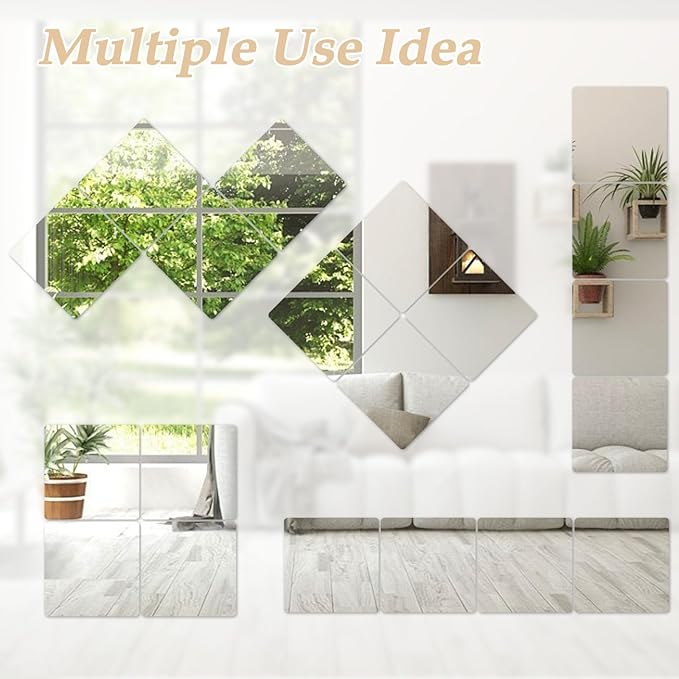 Abyssaly 10 Pack Acrylic Mirror Tiles, Stick on Mirrors for Wall, Flexible Plastic Mirror Sheets Wall Stickers Small Espejos for Bedroom Home Gym Door, 7.87" x 7.87"