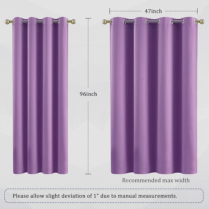 DUALIFE 96 Inch Length Purple Blackout Curtain Panels/Drapes for Living Room Solid Energy Efficient Room Darkening Bedroom Curtains Thermal Insulated Grommet Top 52 x 96 inch Amethyst Orchid