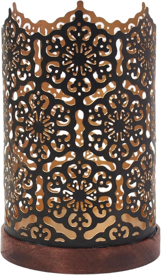 Hosley® Metal Diamond Cut Design Candle Holder 7.5 Inch High, Black Gold Perfect for Home Decor, Lighting, Wedding, Parties, Gifting