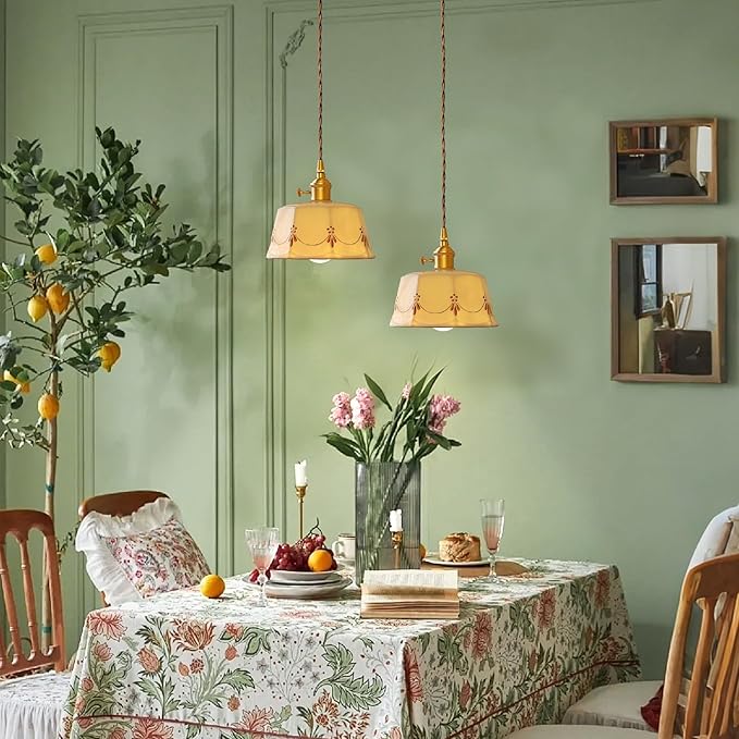 Ceramic Pendant Light, Modern Ceiling Hanging Lamp with White Ceramic Lampshade, Adjustable Farmhouse Pendant Light for Kitchen Island Bedroom Restaurant