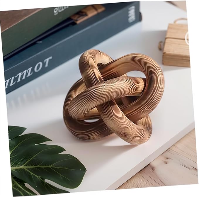 Wood Knot Chain Link Decor - 3 Link Boho Wooden Hand Carved Decorative Wooden Links Knots for Coffee Table Entryway Modern Farmhouse Shelf Decoration (Burn Color)