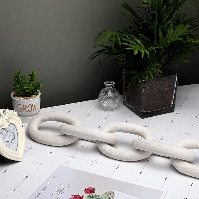 Decorative Wood Link Chain Wooden Chain Decor 5 Link Decoration for Family Party Home Office Decoration Supplies(White)