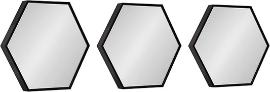 Kate and Laurel Rhodes Modern Hexagon Wall Mirror Set, 3 Pieces Black, Chic Geometric Mirror for Wall