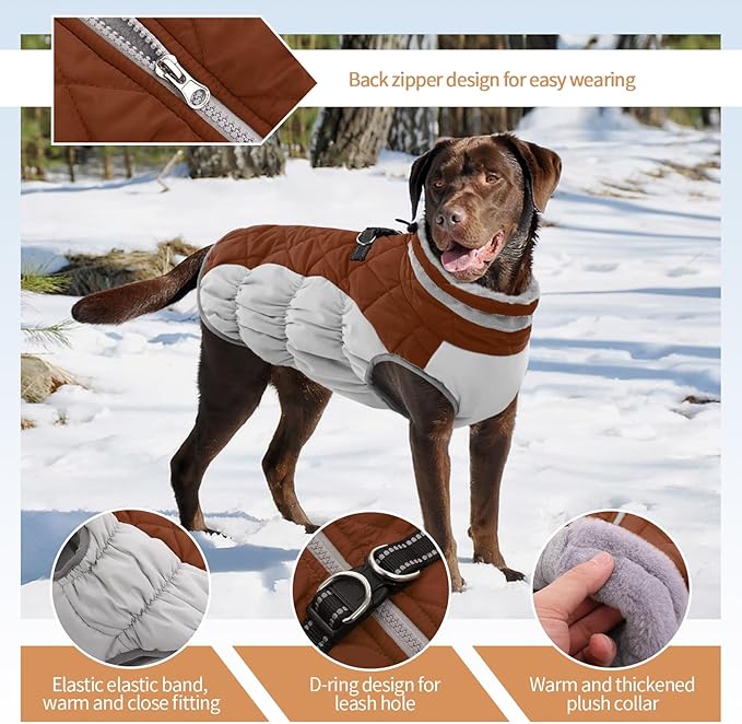 OUOBOB Dog Winter Jacket Cozy Reflective Waterproof Windproof Warm Pet Garment,Comfortable Cold Weather Fleece Apparel Outfits with Zipper Closure for Small Medium Large Dogs Puppy Walking,X-Large