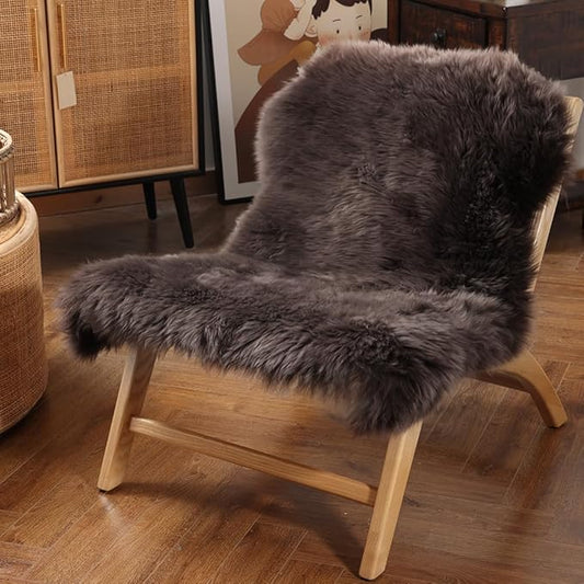 Premium Genuine Fur Sheepskin Rug Real Australia Sheepskin Natural Luxury Fluffy Lambskin Fur Area Rug Seat Covers for Kids Bedroom Sofa Chair Cover (Dark Walnut, Single Pelt/2ft x 3ft)
