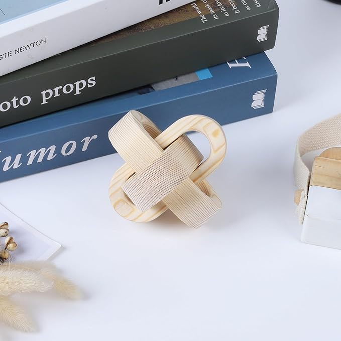 Wood Knot Decor Farmhouse Wood Chain Link Ornaments Accents Wood Art Crafts Decorative Chain Knot Decor Modern Home Accessories for Coffee Table Tiered Tray Boho Bookshelf Decor