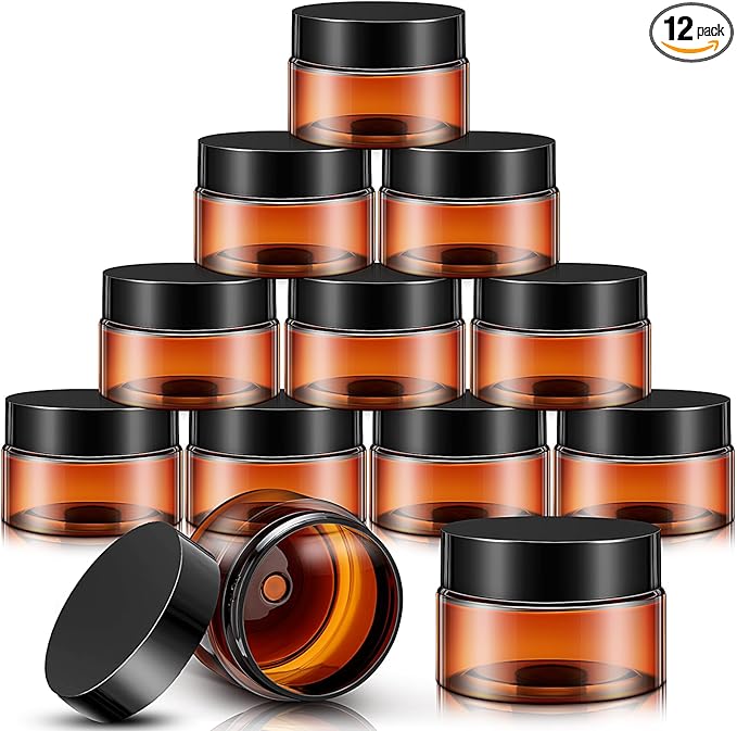 SATINIOR 12 Pack 4 oz Plastic Container Jars with Lids Round Clear Travel Cosmetic Container Slime Jars for Toiletries, Lotion, Cream, Ointments, Makeup, Rhinestone, Samples, Kitchen Storage(Amber)