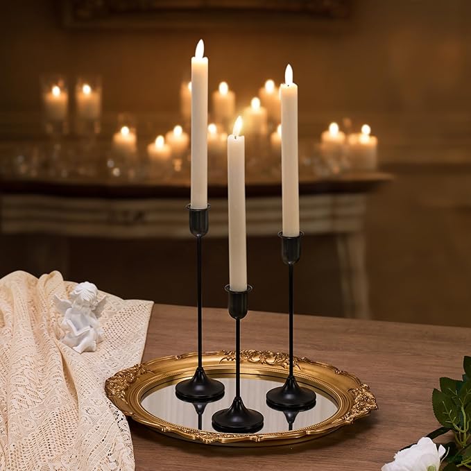 Black Taper Candle Holder 6 PCS Candlestick Holders, Vintage Candle Stick Holder, Modern Decorative Table Centerpiece, Cozy Atmosphere for Home Decor, Wedding, Candlelit Dinner Party