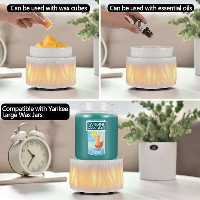 Ceramic Wax Melt Warmer for Scented Wax Warmer with 7 Colors LED Ambiance Light 3-in-1 Electric Fragrance Candle Burner for Home Office Deco Birthday Gifts for Women Girl Mom Daughter(White-03)
