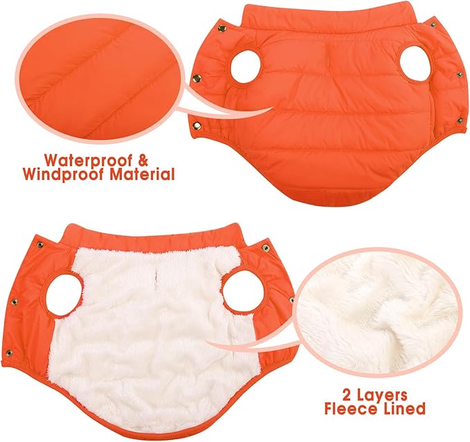 ASENKU Dog Winter Coat - Waterproof Windproof Dog Jacket, Warm Snowproof Doggie Puffer Vest for Cold Weather, Lightweight Snow Coats for Small Medium Large Dogs (Orange, 2XL)