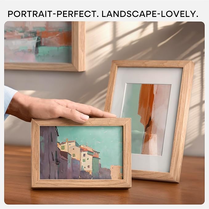 Homeforia 6x9 Picture Frame Natural Wood, High End Oak 6x9 Light Wooden Frames with Mat 4x6 for Photo, 6 x 9 Frame Matted to 4 x 6 Print, 9x6 Wall or Tabletop Frame, Tempered Glass, Wall Kit, Set of 1