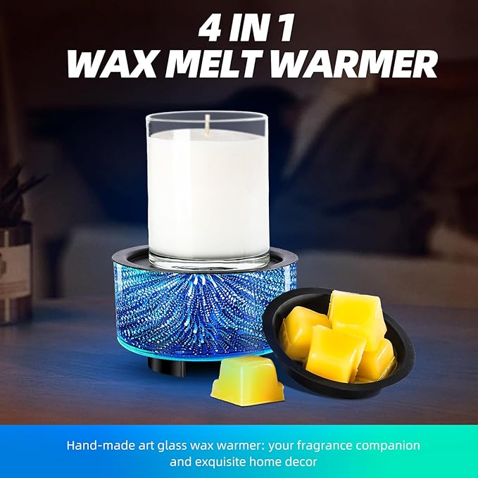 Wax Melt Warmer, Electric Wax Warmer for Scented Wax, All-in-One Candle Wax Melter with PTC Heating and 7 Color Lights, Glass Fragrance Oil Burner for Women Gifts(3D Fireworks)