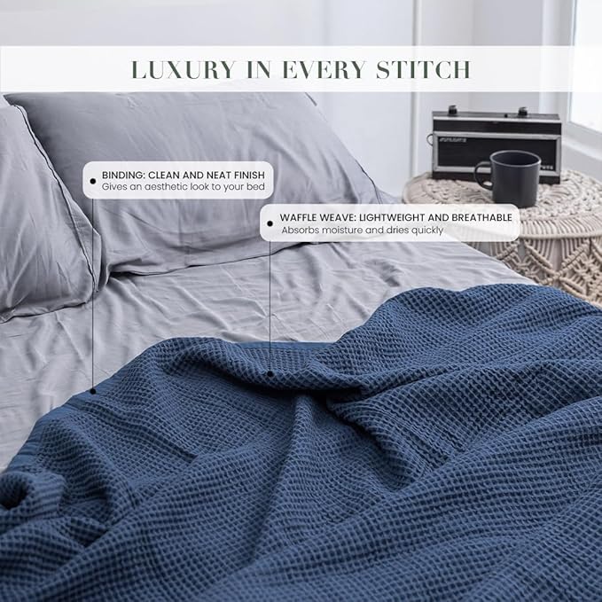 Salt Earth GOTS Certified 100% Organic Cotton Throw Blanket, 55" X 60" Waffle Blankets & Throws for Bed, Throw Blanket for Couch, Modern & Cozy Blanket, All Season Waffle Blanket, Soft Blanket (Navy)