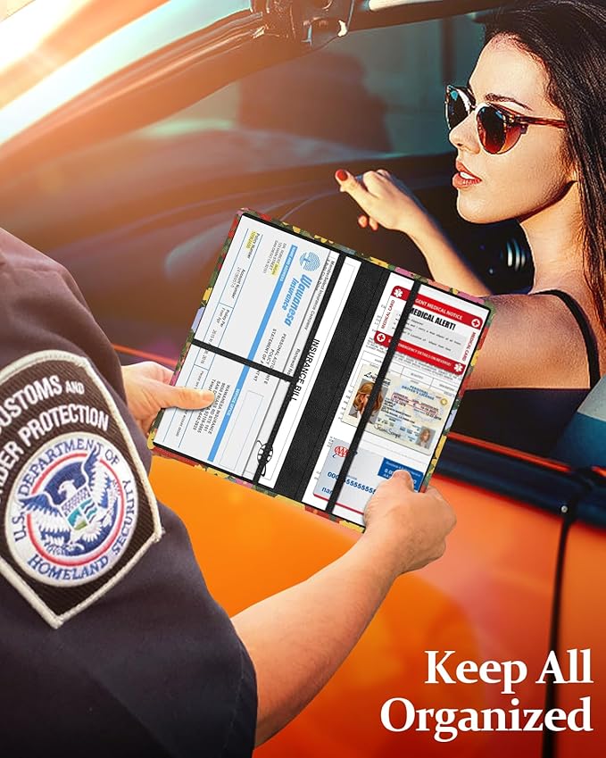 Slohif Car Registration and Insurance Card Holder - Flower Vehicle Glove Box Organizer Women with Magnetic Shut Leather Automobile License Holders Coasters Auto Accessories Case for Document