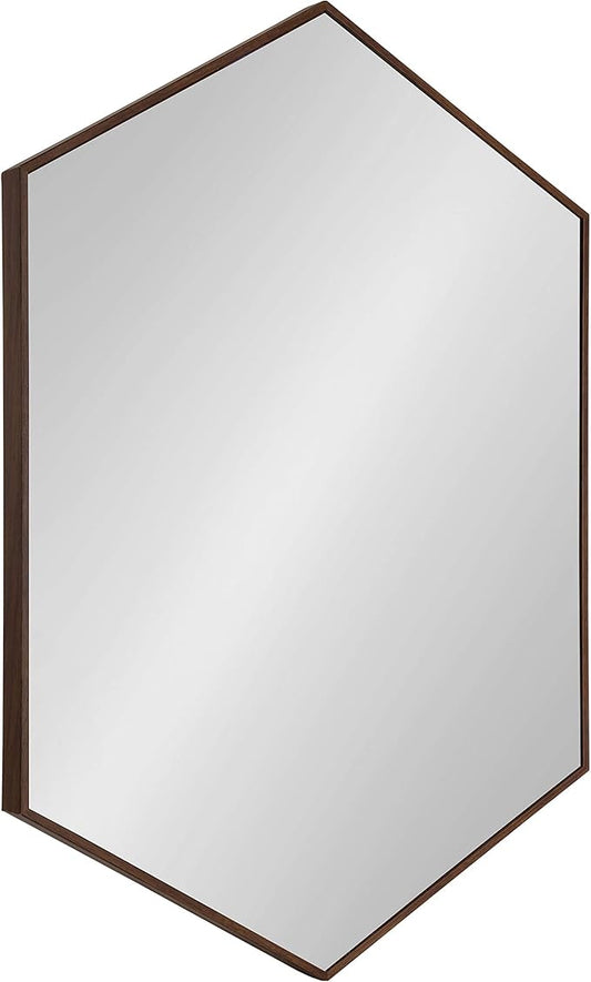 Kate and Laurel Rhodes Hexagon Wall Mirror, 24.75 x 36.75-Inches, Walnut Brown