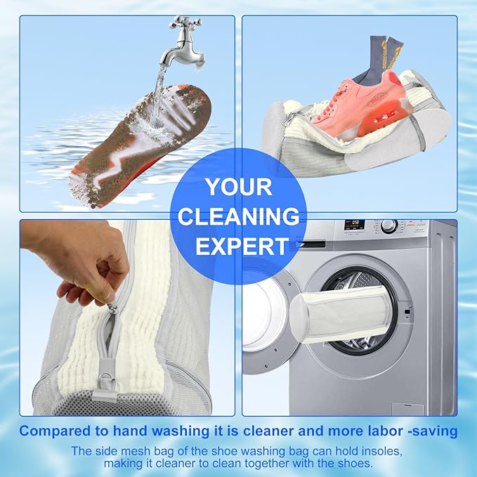 Shoe Washing Bag for Washing Machine - Durable Shoe Washing Machine Bag for Most Children's Shoes (Small White 2PCS)