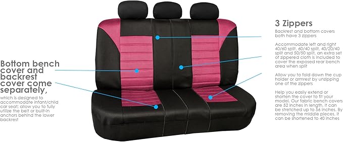 FH Group Automotive Car Seat Covers Full Set Premium 3D Air Mesh Front Seat Covers, Airbag Compatible & Split Bench Cover Universal Fit Interior Accessories for Cars Trucks and SUVs - Pink
