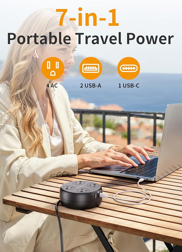 Italy Travel Adapter with USB C, US to Italy Plug Adapter with 4 Outlets 3 USB Ports, Type L Power Adapter for US to Chile Ethiopia Libya Syria Tunisia Uruguay (Black)