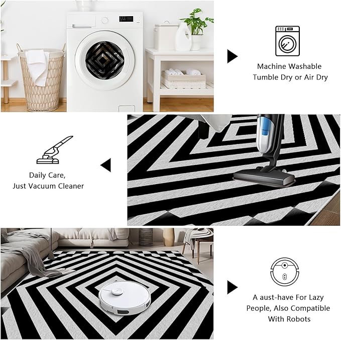 Black and White Rug 5x6, Checkered Soft Thin Indoor Floor Mats Carpet, Non-Slip Stain Resistant Washable Rugs, Modern Rhombus Geometric Rugs for Living Room, Farmhouse Rug