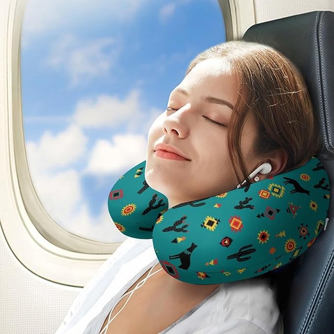 Compact Polyester Neck Support Pillow, Southwestern Native American U-Shaped, U-Shape Rest Cushion for Car Office Travel, Machine Washable Comfort