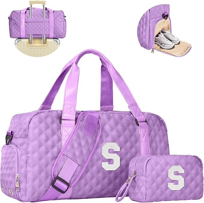 Elilier Initial Travel Duffle Bag Women Girls Gift: Personalized Weekender bags, Dance Cheer bag Sports for Girl, Kid Gymnastics Bags, Birthday Gifts for Women Girls Kids Teens Mom Teacher