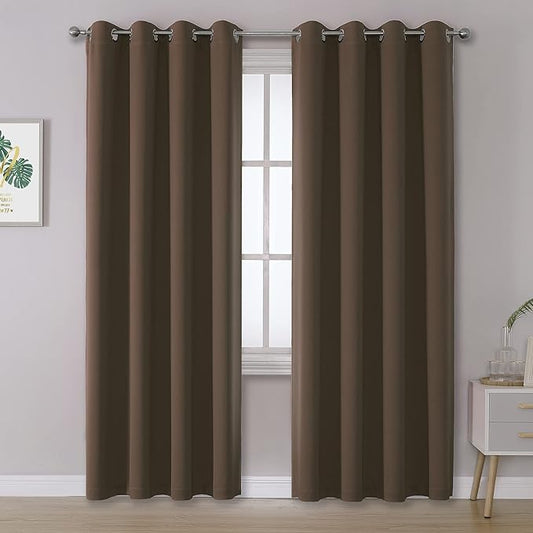 DUALIFE Brown Curtains 96 Inches Long Coffee Color Blackout Curtains with Grommet 2 Panels Set Thermal Insulated Room Darkening Solid Widow Curtain Panels/Drapes for Bedroom 52x96 Inch