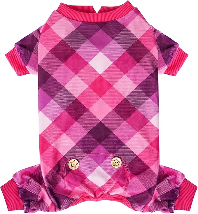 KYEESE Dog Pajamas Soft Coat Stretchy Onesie Comfy Pet Clothes Plaid Dog Pajamas for Small Dogs Boy Girl Velvet Doggie Jammies Lightweight Pjs,Pink, Small