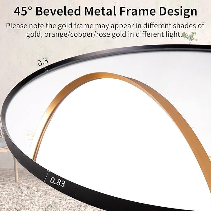 44" Round LED Bathroom Mirror, Wall Mounted Round Backlit Mirror LED Bathroom Vanity Mirror with Lights Fog Free Circle Lighted Mirror with Black Frame, Smart Light up Mirror 3-Color