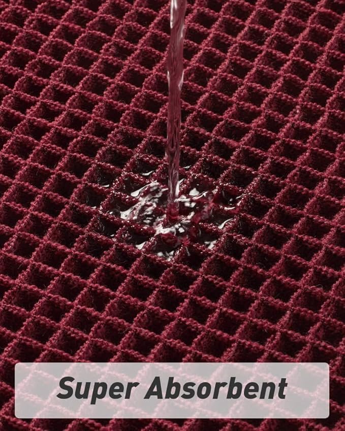 Upgraded Christmas Waffle Runner Rug Super Absorbent Non Slip Bath Mats for Bathroom Washable Bathroom Runner Rug with Tassels, Ideal for Hallway Bedroom Laundry Room, 2'x 6'(24" x 72"), Burgundy