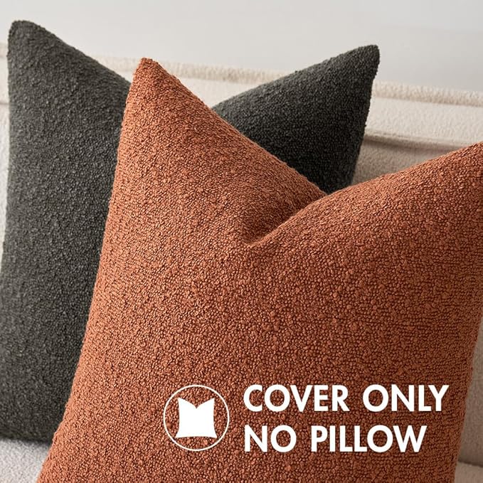 MIULEE 12x20 Inch Decorative Lumbar Throw Pillows for Bed Set of 2 Textured Boucle Neutral Winter Throw Pillow Covers Rust Accent Solid Pillowcases Sofa Livingroom Home Decor