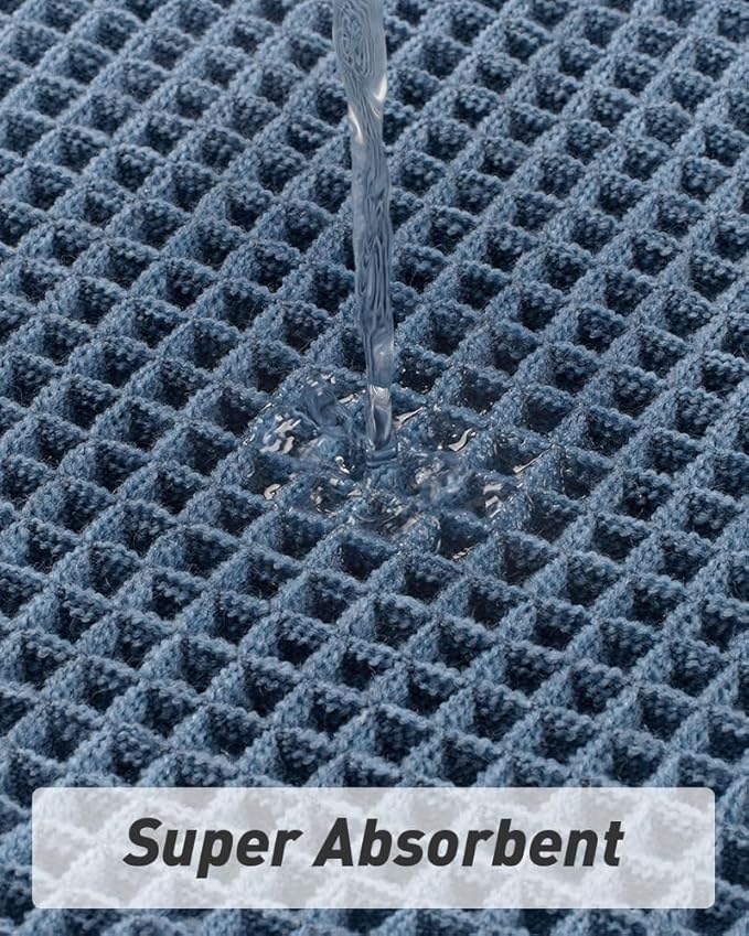 AMOAMI Upgraded Waffle Bath Mat, Super Absorbent Non Slip Bath Mats for Bathroom Floor, Machine Washable Bathroom Rugs with Tassels, Rubber Backed Bathroom Mats, Ultra Soft, 18" x 30", Blue