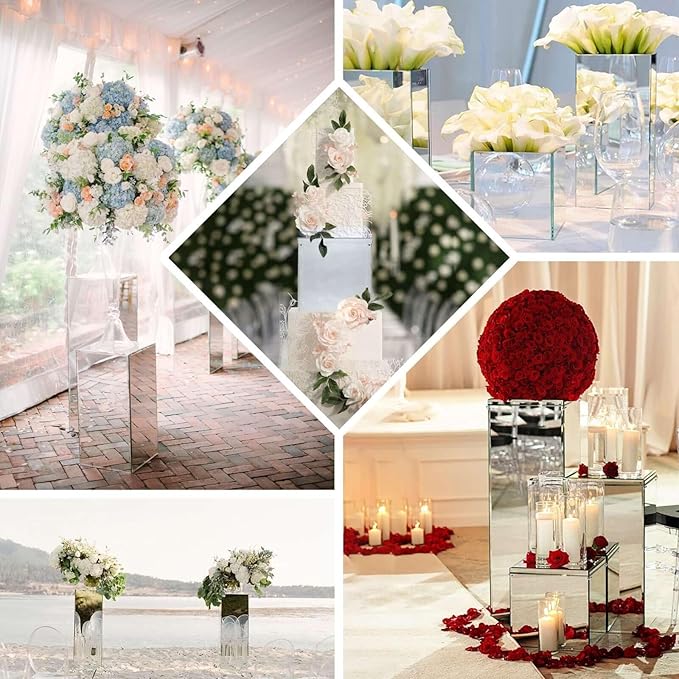 Efavormart Set of 5 Silver Mirror Finish Wedding Decor Ideas Clear Display Box for Centerpieces with Interchangeable Lid and Base