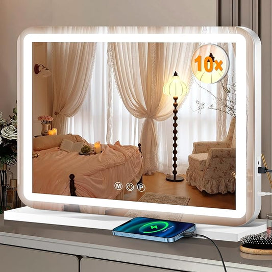 23" x 18" Vanity Mirror with Lights, Led Lighted Makeup Mirror with 3 Color Dimmable Lights, Touch Control, USB Charging Port, Gifts for Women Wife Teengirls