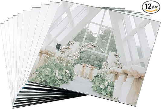 Mwellewm 12 Pcs Mirror Centerpieces for Tables, Acrylic Simulated Glass Round Mirror Tray Decoration Small Circular Plate for Wedding Centerpiece Baby Shower Christmas Party Decor Crafts 10 x 10''