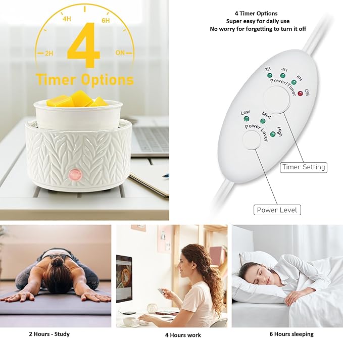 Wax Melt Warmer with Timer-3-in-1 Wax Melter Burner with Silicone Liner, Fragrance Warmer for Scented Candles, Wax Tarts, Essential Oils to Freshen Home Office, Auto Shut Off & Temperature Adjustment