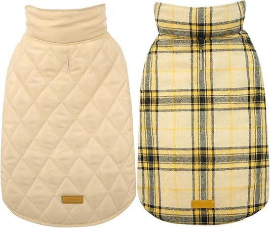 Kuoser Warm Dog Coat, Waterproof Dog Coats for X-Small Dogs, Adjustable Durable Doggie Winter Jacket Reversible Cozy Puppy Cold Weather Apparel from Small to Large Breed, Yellow XS