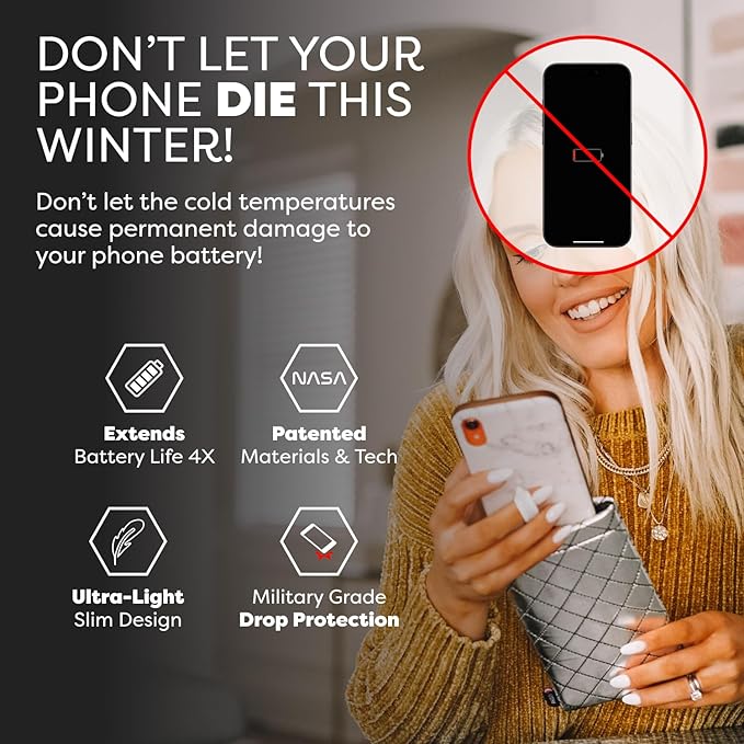PHOOZY Apollo II Thermal Phone Case Cold Weather Insulated Pouch | Extends Battery Life 4X | NASA Tech Skiing Snowboard Accessories | Military Grade | Large - Silver