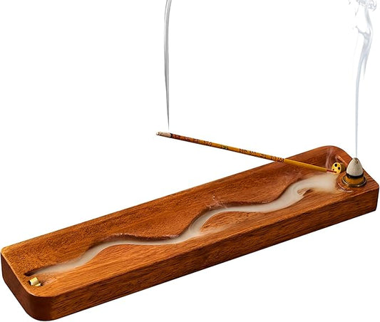 2 in 1 Wooden Incense Holder Sticks with Backflow Incense Cone Burner,Multi-Hole Fits All Thicknesses Sticks,for Meditation Yoga Home Gift