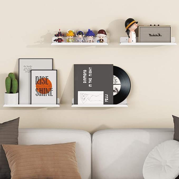 Lifewit Floating Shelves for Bathroom, 15" Acrylic Wall Organizer for Perfume, Makeup, Figures, Nail Polish, Photo, Book, Decor Display Rack for Nursery, Living Room, Bedroom, Kitchen, White, 12 Pack
