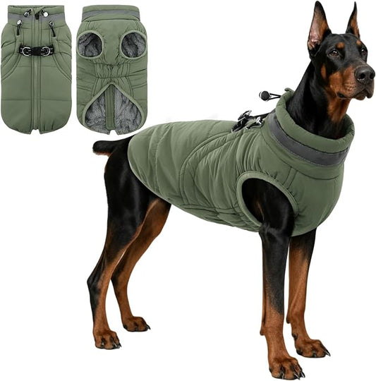 SAWMONG Dog Coat, Warm Dog Winter Coat, Waterproof Fleece Jacket, Cold Weather Dogs Jacket (2XL,Green)